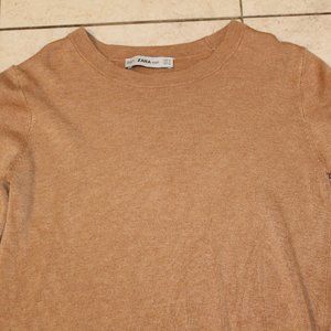 ZARA KNIT LONG SLEEVE SWEATER TOP SHIRT SIZE S TAN